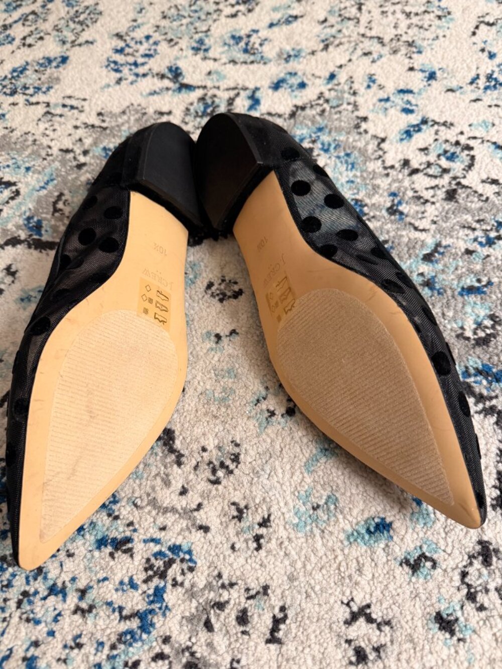 J.Crew Black Mesh Flocked Polka Dot Pointed Toe Flats | Size 10.5 | NWOT - Picture 2 of 3